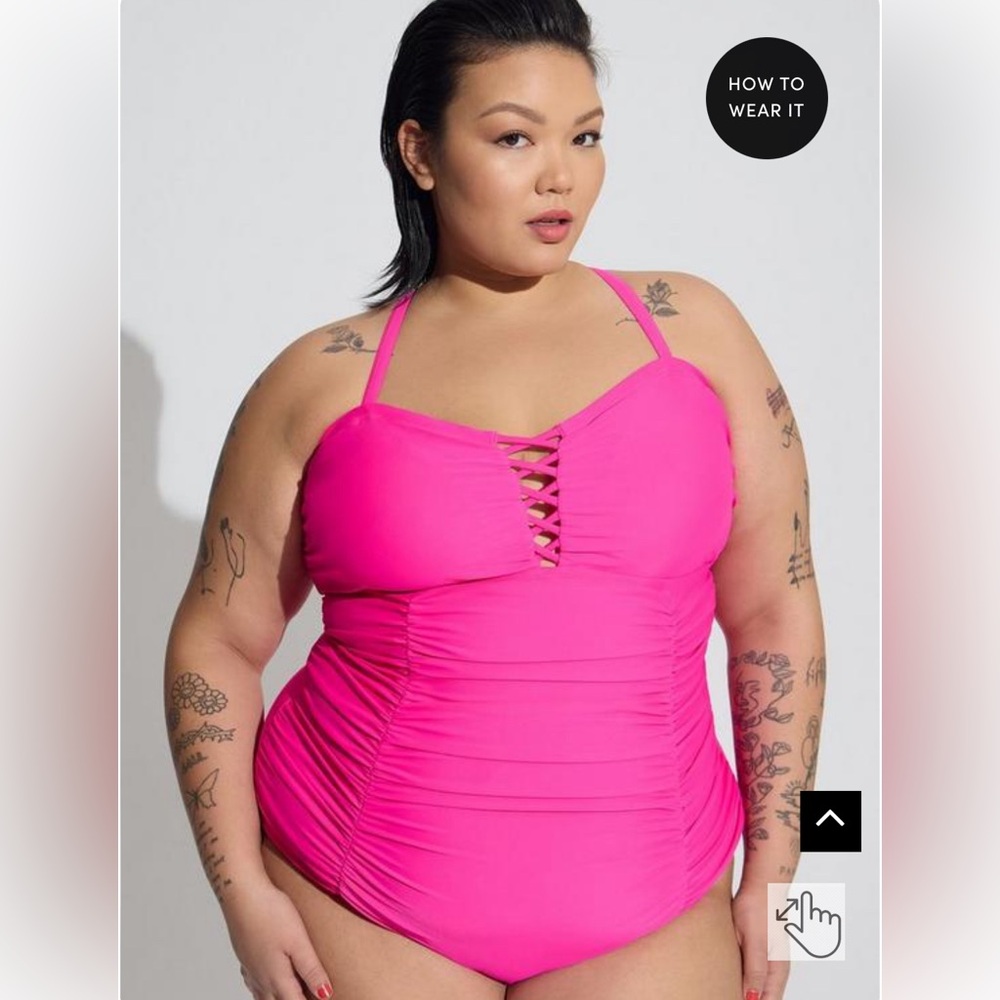 TORRID Slim Fix Wireless Lattice Front One Piece Swimsuit 2X